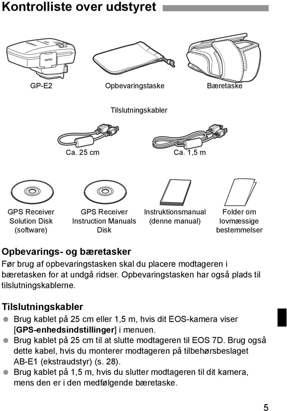 opbevaringstasken skal du placere modtageren i bæretasken for at undgå ridser. Opbevaringstasken har også plads til tilslutningskablerne.