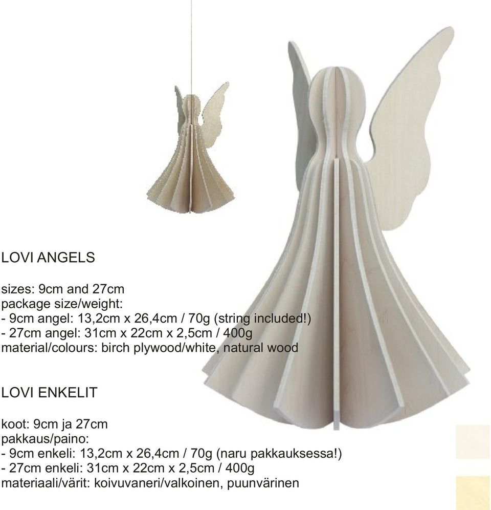) - 27cm angel: 31cm x 22cm x 2,5cm / 400g material/colours: birch plywood/white, natural wood LOVI