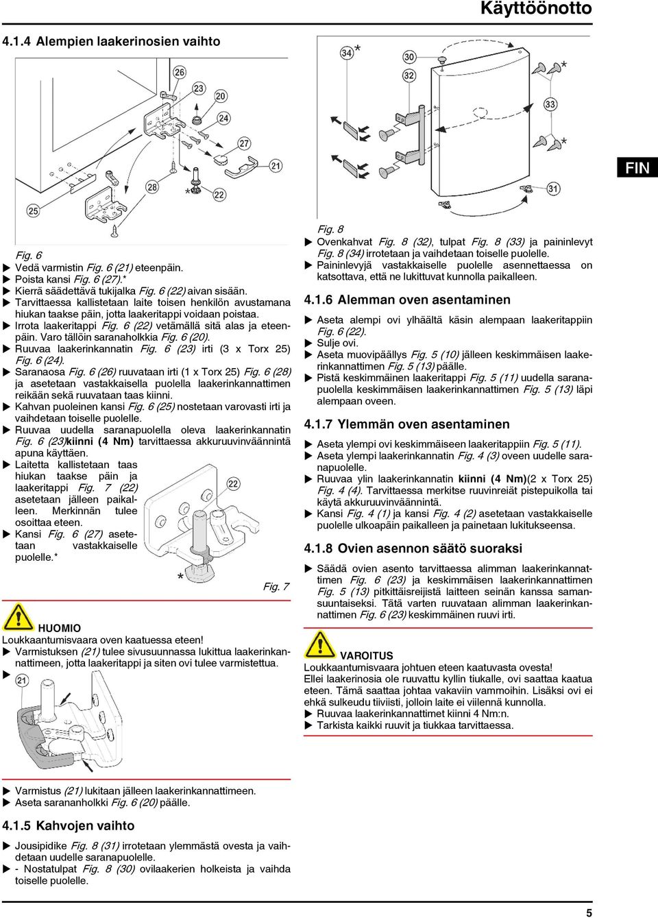 Varo tällöin saranaholkkia Fig. 6 (20). u Ruuvaa laakerinkannatin Fig. 6 (23) irti (3 x Torx 25) Fig. 6 (24). u Saranaosa Fig. 6 (26) ruuvataan irti (1 x Torx 25) Fig.