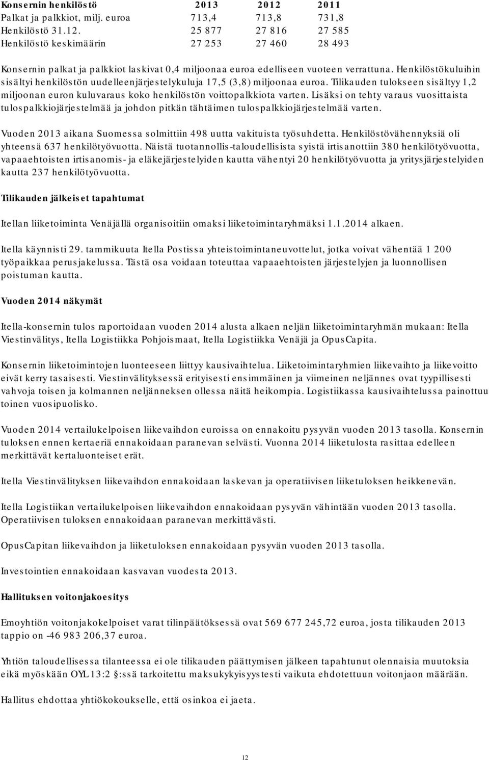 Lisäksi on tehty varaus vuosittaista tulospalkkiojärjestelmää ja johdon pitkän tähtäimen tulospalkkiojärjestelmää varten. Vuoden 2013 aikana Suomessa solmittiin 498 uutta vakituista työsuhdetta.