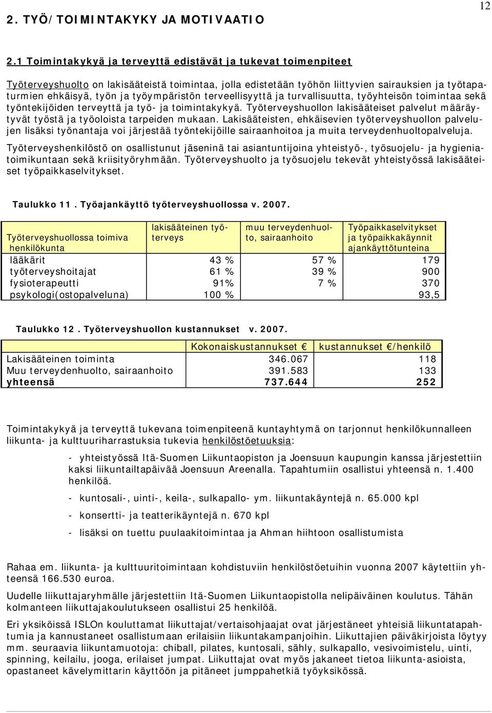 työympäristön terveellisyyttä ja turvallisuutta, työyhteisön toimintaa sekä työntekijöiden terveyttä ja työ- ja toimintakykyä.