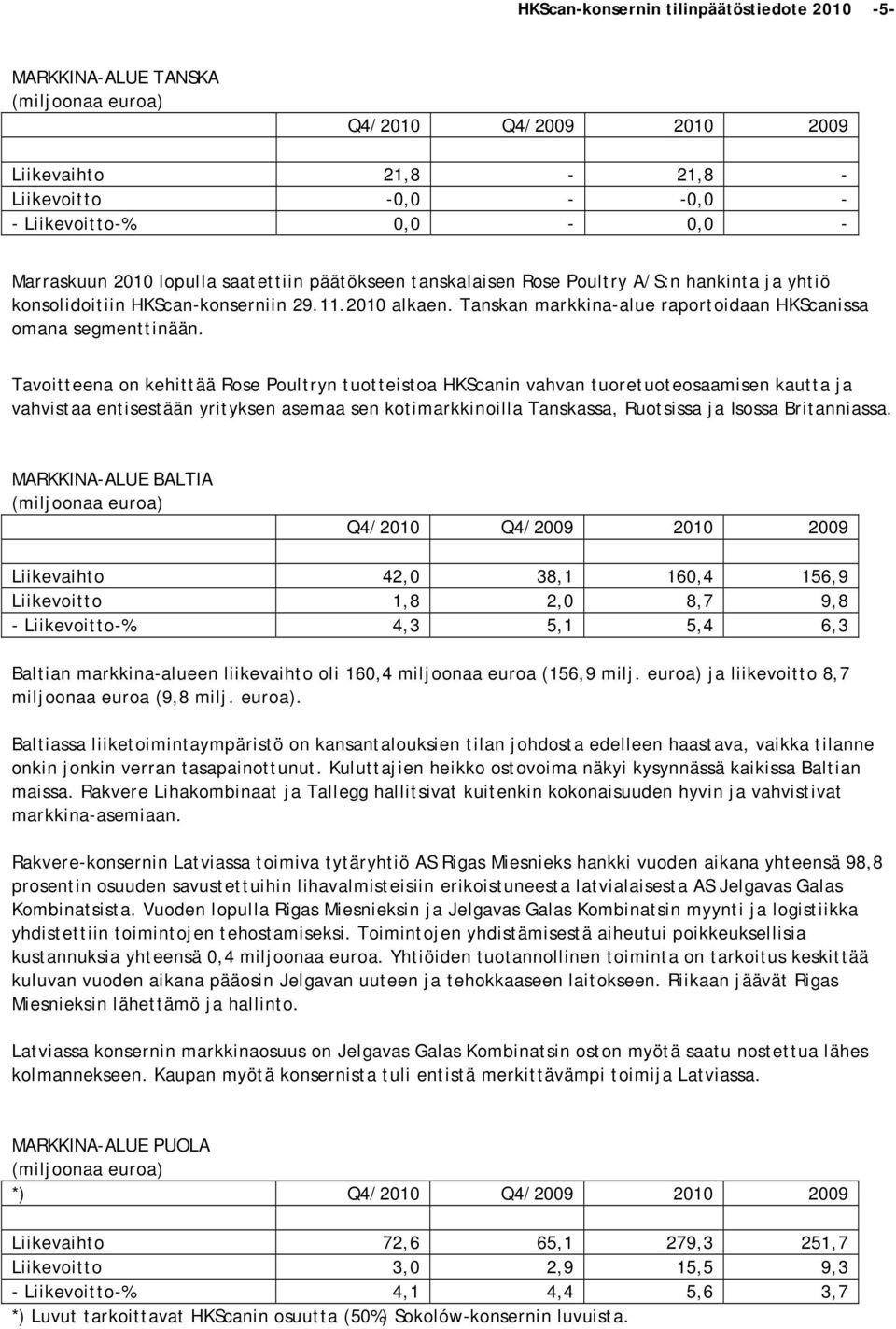 Tavoitteena on kehittää Rose Poultryn tuotteistoa HKScanin vahvan tuoretuoteosaamisen kautta ja vahvistaa entisestään yrityksen asemaa sen kotimarkkinoilla Tanskassa, Ruotsissa ja Isossa Britanniassa.