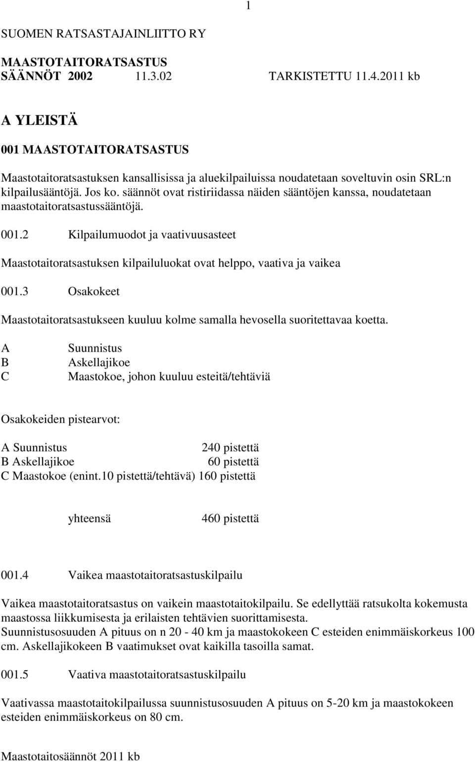 säännöt ovat ristiriidassa näiden sääntöjen kanssa, noudatetaan maastotaitoratsastussääntöjä. 001.