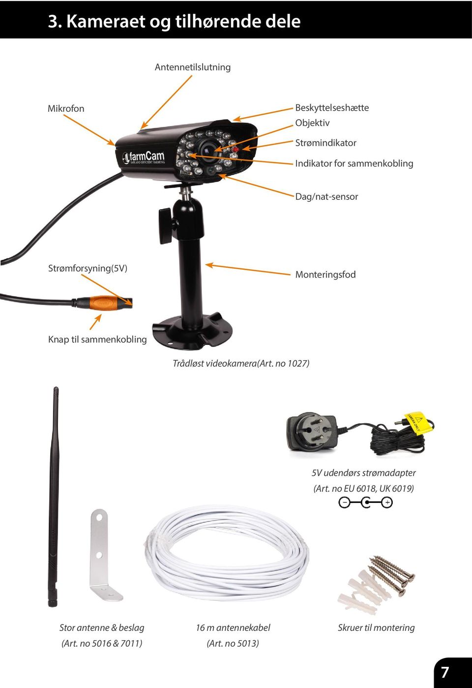 til sammenkobling Trådløst videokamera(art. no 1027) 5V udendørs strømadapter (Art.
