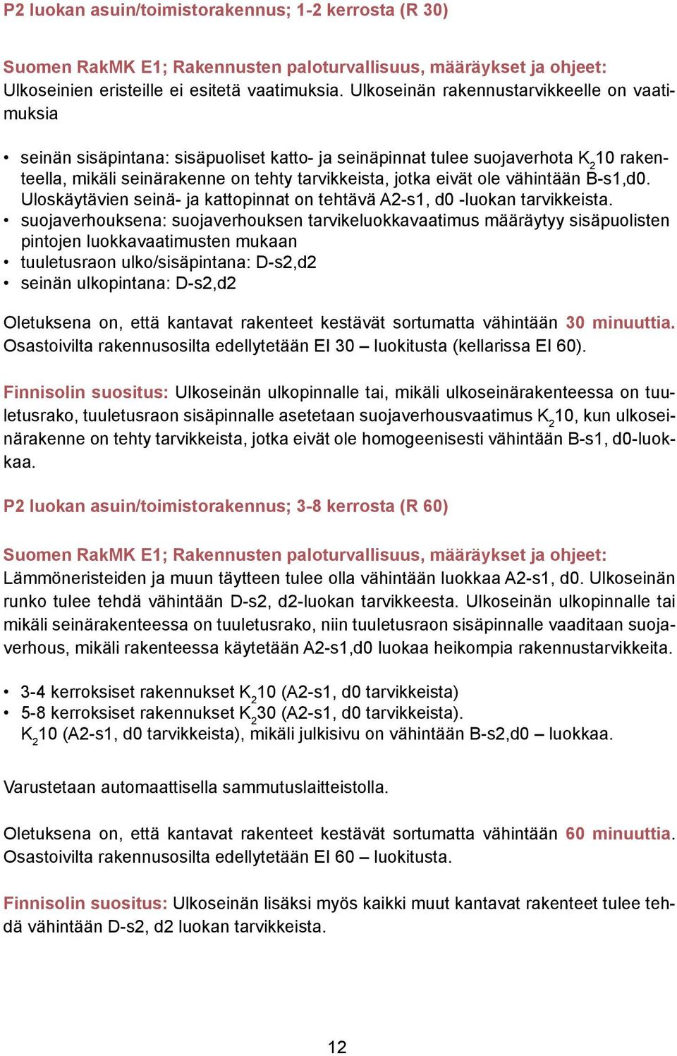 vähintään B-s1,d0. Uloskäytävien seinä- ja kattopinnat on tehtävä A2-s1, d0 -luokan tarvikkeista.