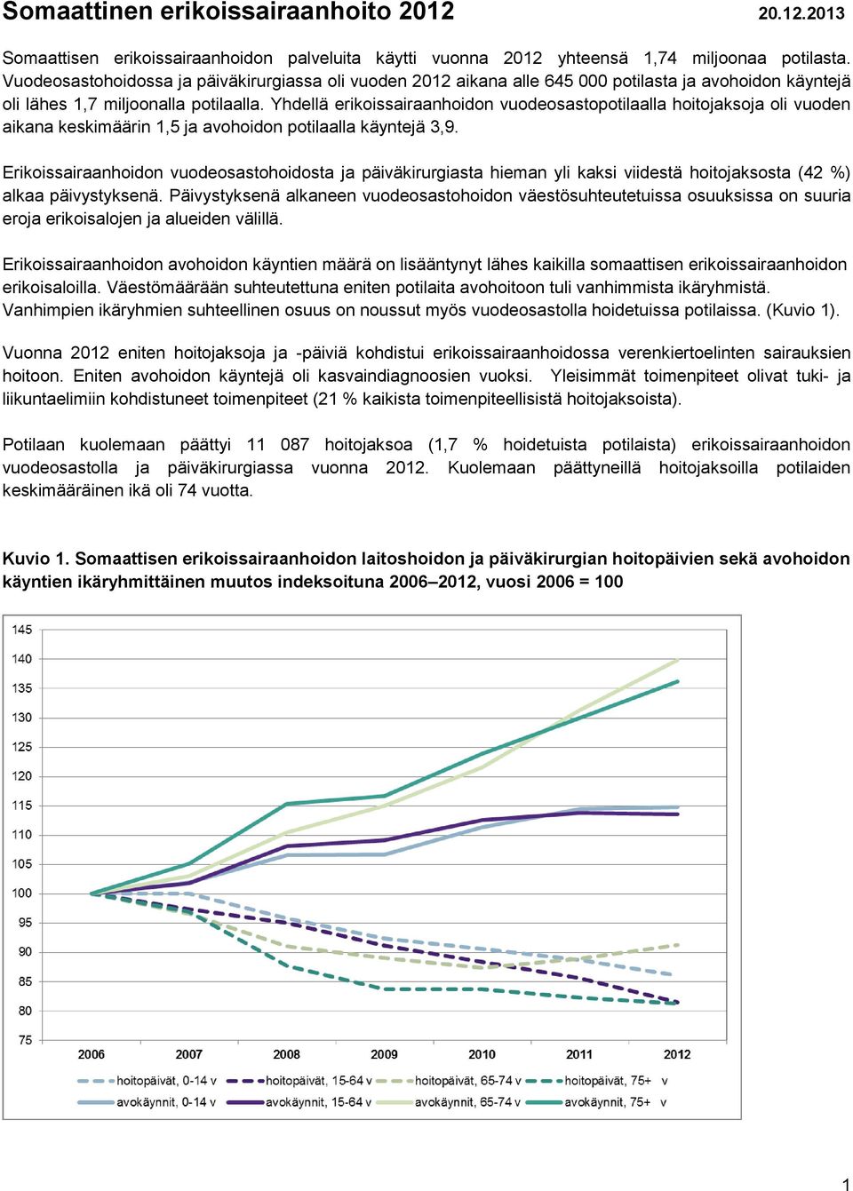 Yhdellä erikoissairaanhoidon vuodeosastopotilaalla hoitojaksoja oli vuoden aikana keskimäärin 1,5 ja avohoidon potilaalla käyntejä 3,9.