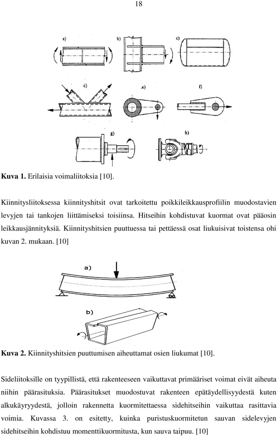 Kiinnityshitsien puuttumisen aiheuttamat osien liukumat [10]. Sideliitoksille on tyypillistä, että rakenteeseen vaikuttavat primääriset voimat eivät aiheuta niihin päärasituksia.