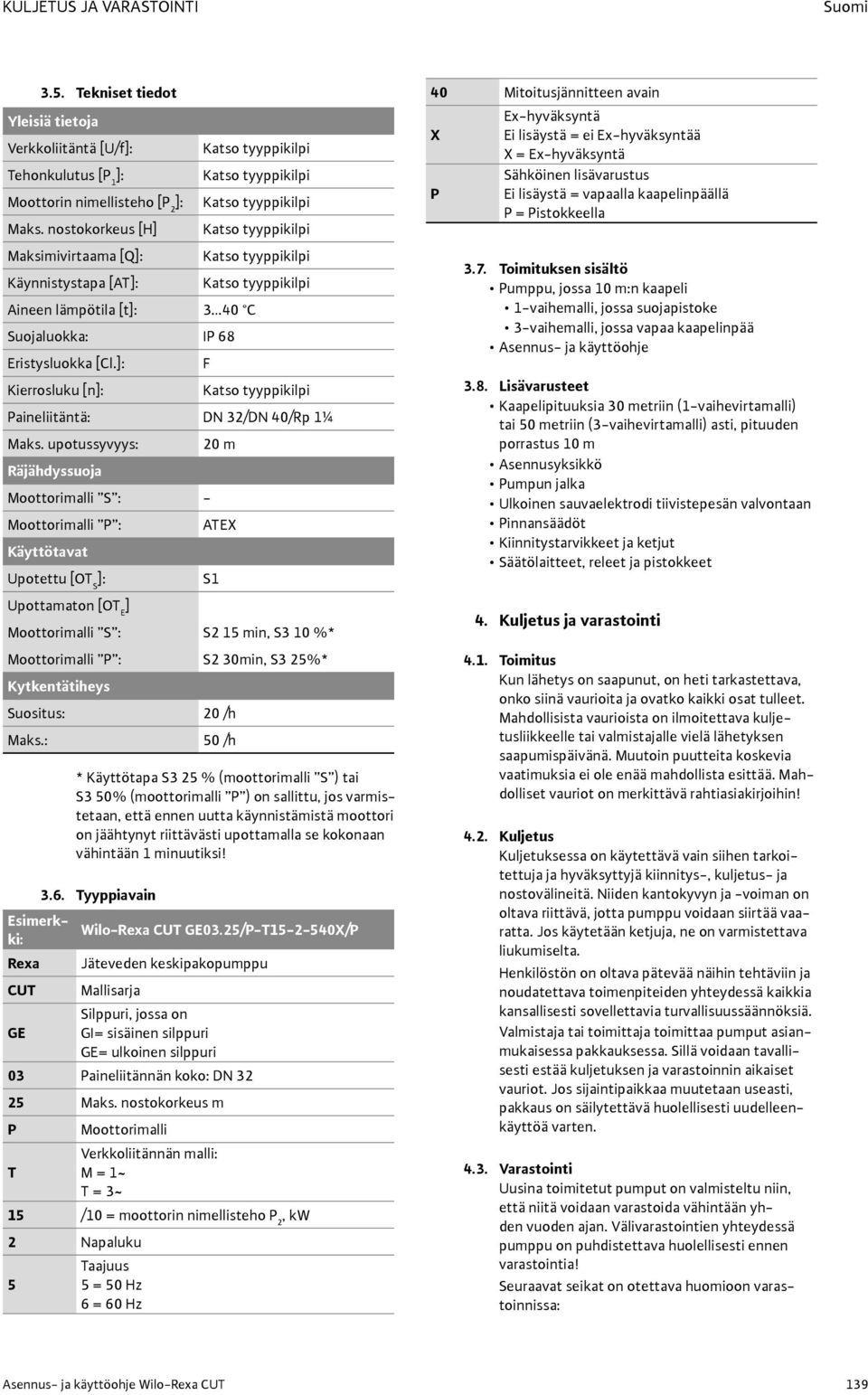 ]: F Kierrosluku [n]: Katso tyyppikilpi Paineliitäntä: DN 32/DN 40/Rp 1¼ Maks.