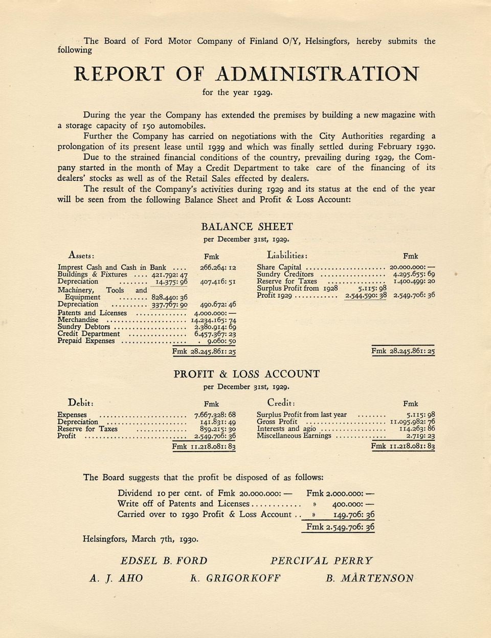 Further the Company has carried on negotiations with the City Authorities regarding a prolongation of its present lease until 1939 and which was finally settled during February 1930.