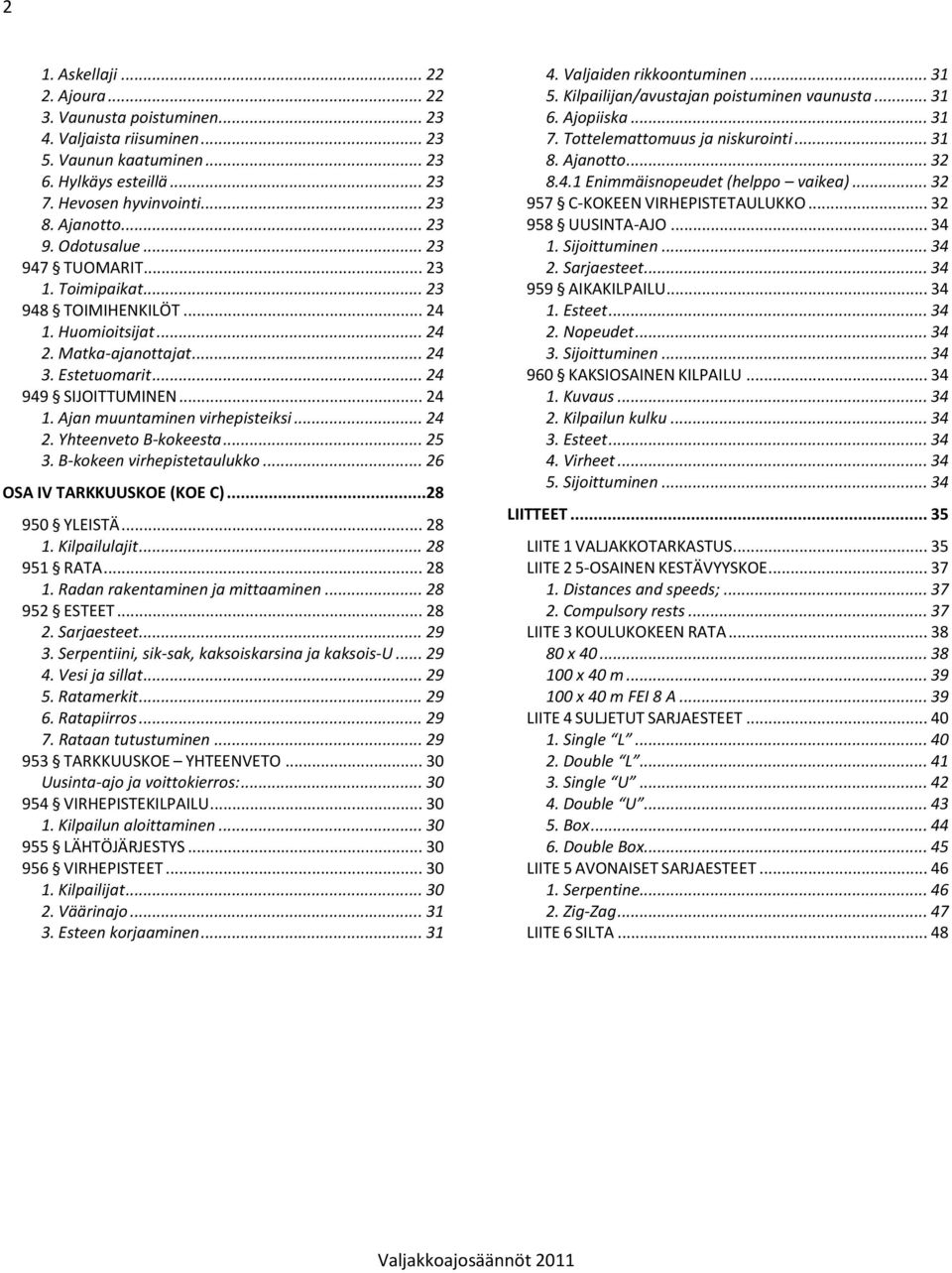 .. 24 2. Yhteenveto B-kokeesta... 25 3. B-kokeen virhepistetaulukko... 26 OSA IV TARKKUUSKOE (KOE C)...28 950 YLEISTÄ... 28 1. Kilpailulajit... 28 951 RATA... 28 1. Radan rakentaminen ja mittaaminen.