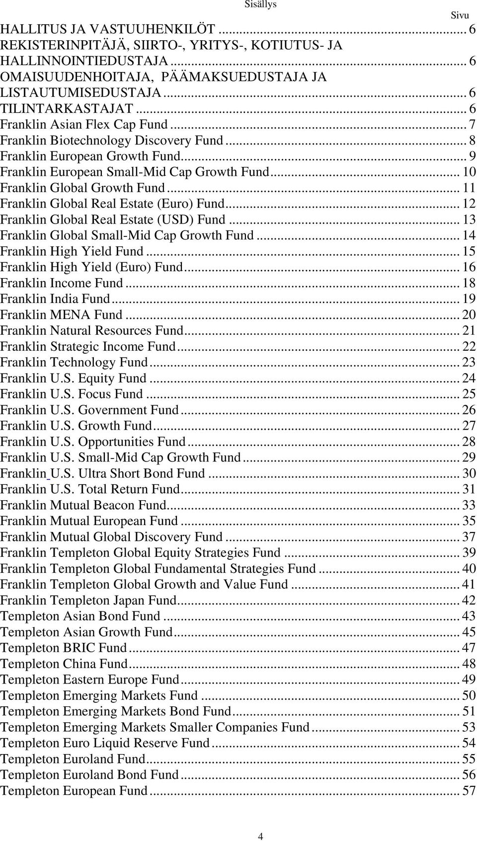 .. 11 Franklin Global Real Estate (Euro) Fund... 12 Franklin Global Real Estate () Fund... 13 Franklin Global Small-Mid Cap Growth Fund... 14 Franklin High Yield Fund.
