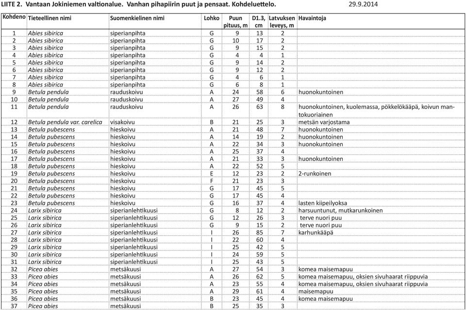 G 4 4 1 5 Abies sibirica siperianpihta G 9 14 2 6 Abies sibirica siperianpihta G 9 12 2 7 Abies sibirica siperianpihta G 4 6 1 8 Abies sibirica siperianpihta G 6 8 1 9 Betula pendula rauduskoivu A 24