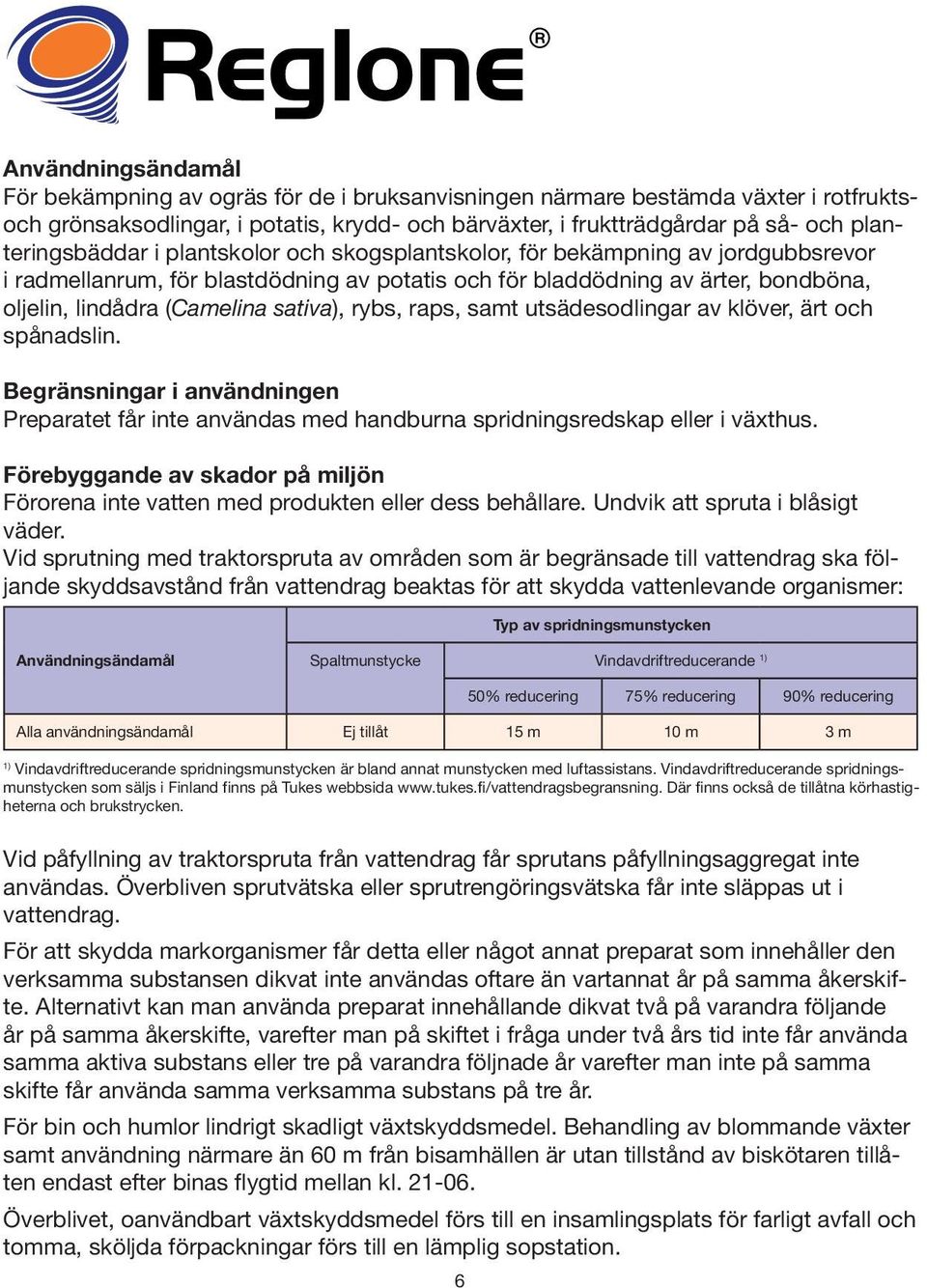 sativa), rybs, raps, samt utsädesodlingar av klöver, ärt och spånadslin. Begränsningar i användningen Preparatet får inte användas med handburna spridningsredskap eller i växthus.