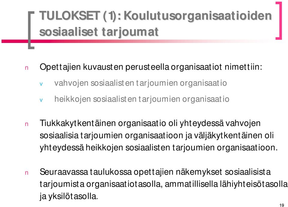 vahvojen sosiaalisia tarjoumien organisaatioon ja väljäkytkentäinen oli yhteydessä heikkojen sosiaalisten tarjoumien organisaatioon.