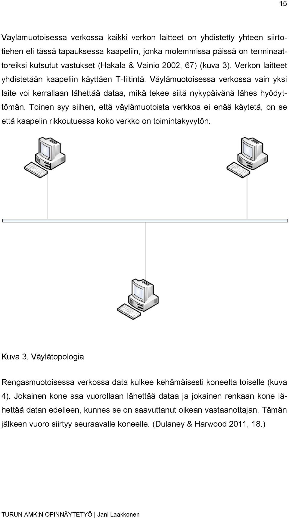 Toinen syy siihen, että väylämuotoista verkkoa ei enää käytetä, on se että kaapelin rikkoutuessa koko verkko on toimintakyvytön. Kuva 3.