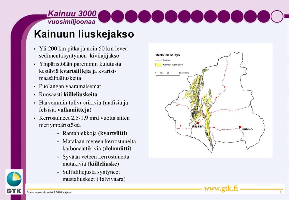 felsisiä vulkaniitteja) Kerrostuneet 2,5-1,9 mrd vuotta sitten meriympäristössä Rantahiekkoja (kvartsiitti) Matalaan mereen