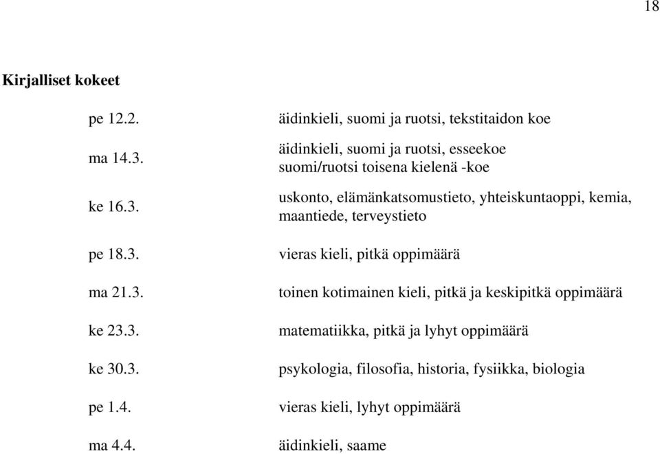 ma 4.4. äidinkieli, suomi ja ruotsi, tekstitaidon koe äidinkieli, suomi ja ruotsi, esseekoe suomi/ruotsi toisena kielenä -koe