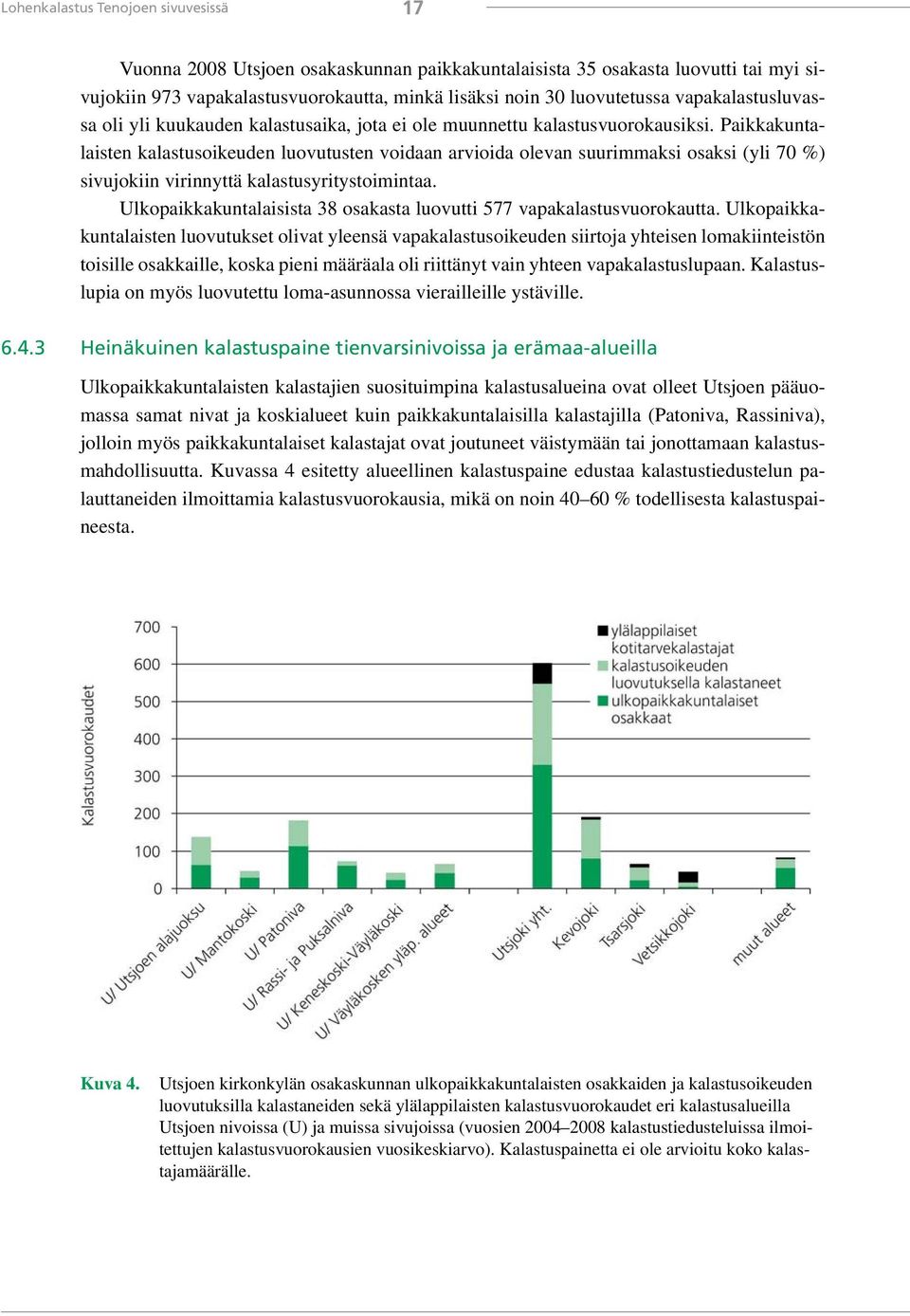 Paikkakuntalaisten kalastusoikeuden luovutusten voidaan arvioida olevan suurimmaksi osaksi (yli 70 %) sivujokiin virinnyttä kalastusyritystoimintaa.