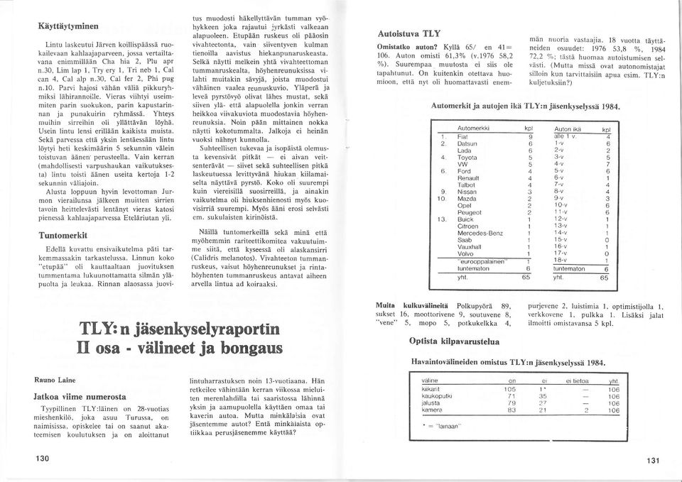 Usein lintu lensi erilläån kaikista muista. Sekä parvessa että yksin lentäessåän lintu löytyi heti keskimäårin 5 sekunnin välein toistuvan äänen perusteella.