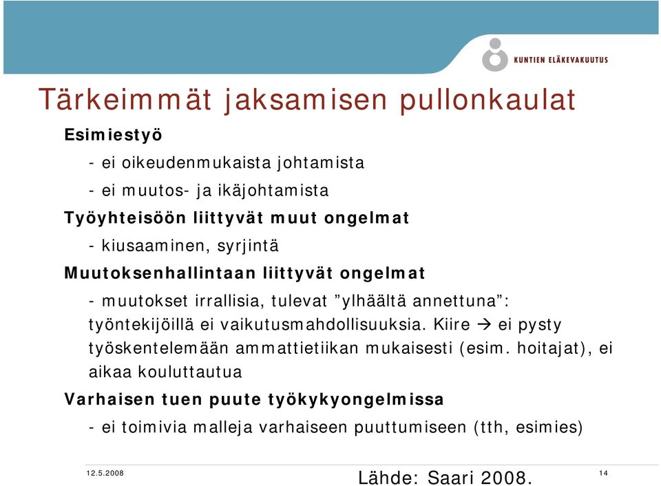 työntekijöillä ei vaikutusmahdollisuuksia. Kiire ei pysty työskentelemään ammattietiikan mukaisesti (esim.