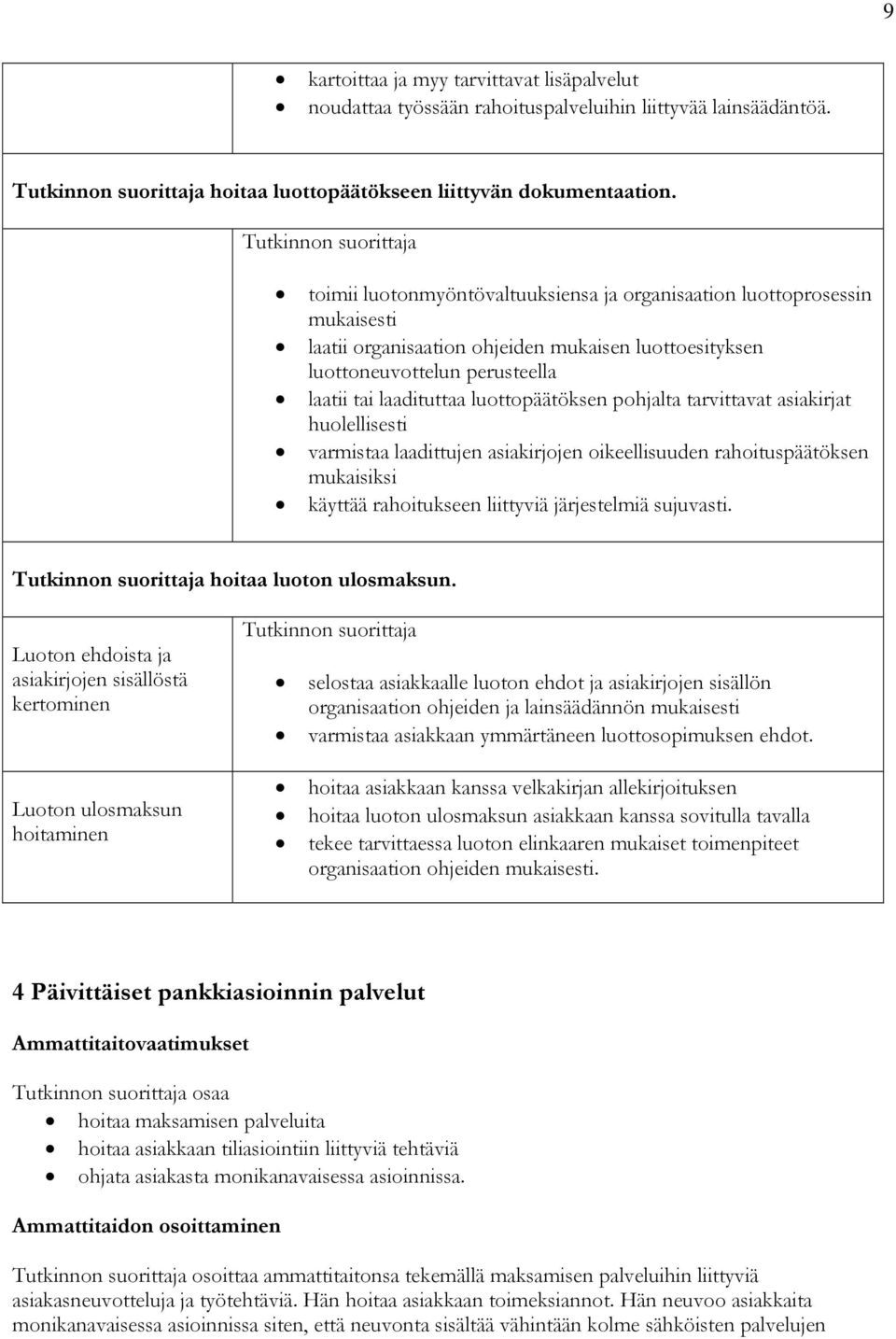 luottopäätöksen pohjalta tarvittavat asiakirjat huolellisesti varmistaa laadittujen asiakirjojen oikeellisuuden rahoituspäätöksen mukaisiksi käyttää rahoitukseen liittyviä järjestelmiä sujuvasti.