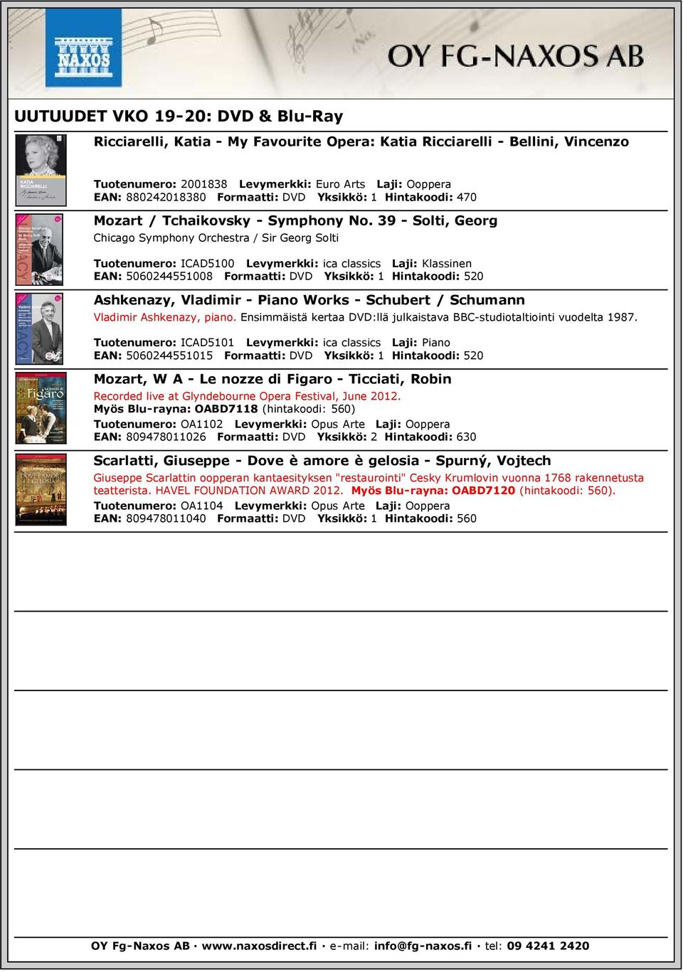 39 - Solti, Georg Chicago Symphony Orchestra / Sir Georg Solti Tuotenumero: ICAD5100 Levymerkki: ica classics Laji: Klassinen EAN: 5060244551008 Formaatti: DVD Yksikkö: 1 Hintakoodi: 520 Ashkenazy,