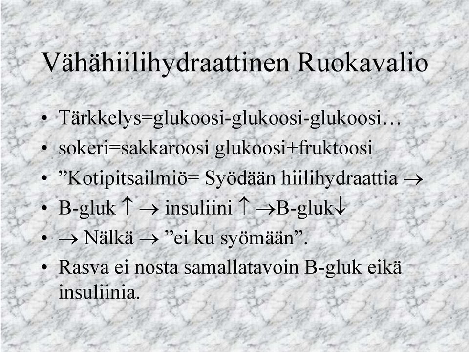 glukoosi+fruktoosi Kotipitsailmiö= Syödään hiilihydraattia