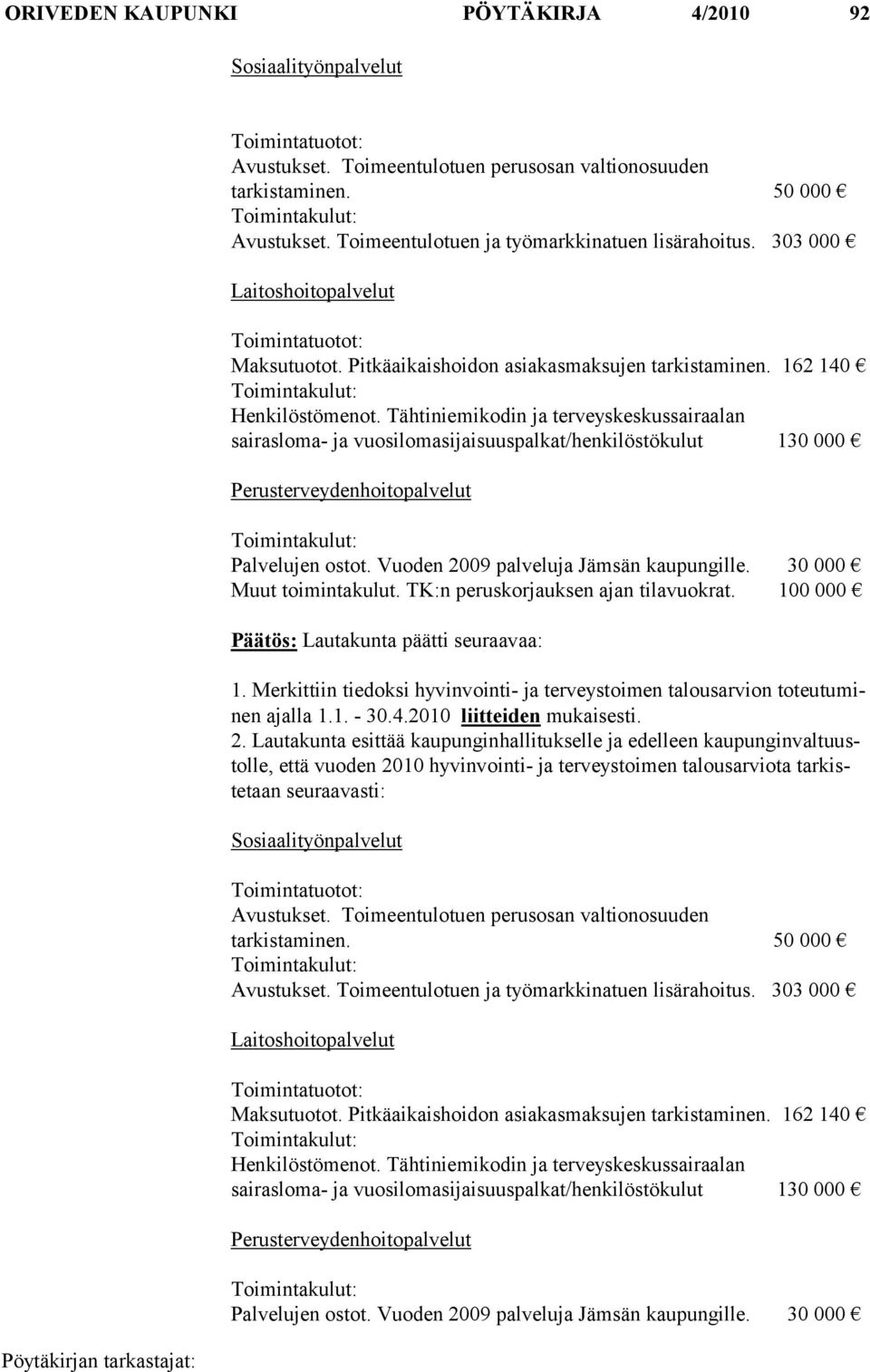 Tähtiniemikodin ja terveyskeskussairaalan sairasloma- ja vuosilomasijaisuuspalkat/henkilöstökulut 130 000 Perusterveydenhoitopalvelut Toimintakulut: Palvelujen ostot.