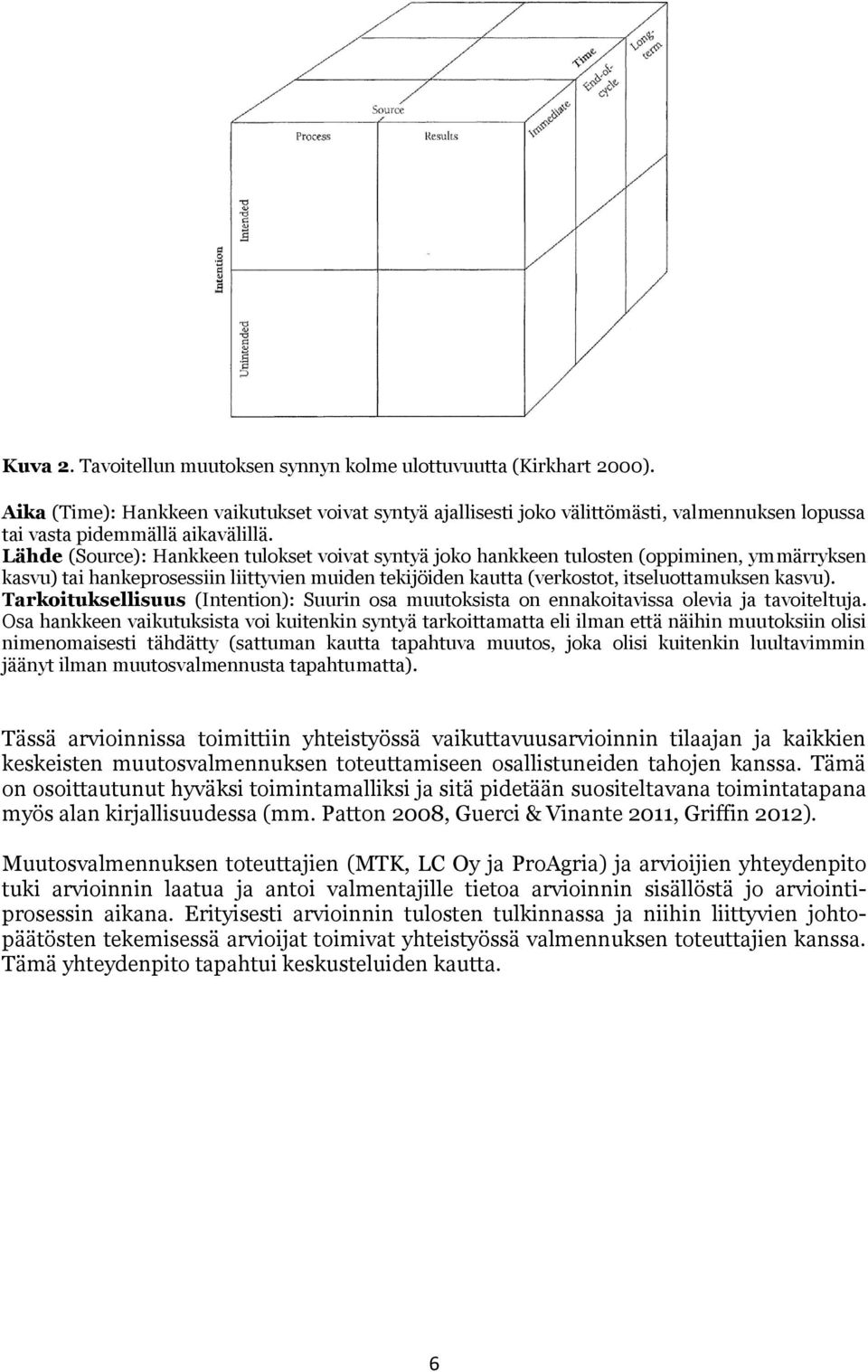 Lähde (Source): Hankkeen tulokset voivat syntyä joko hankkeen tulosten (oppiminen, ymmärryksen kasvu) tai hankeprosessiin liittyvien muiden tekijöiden kautta (verkostot, itseluottamuksen kasvu).