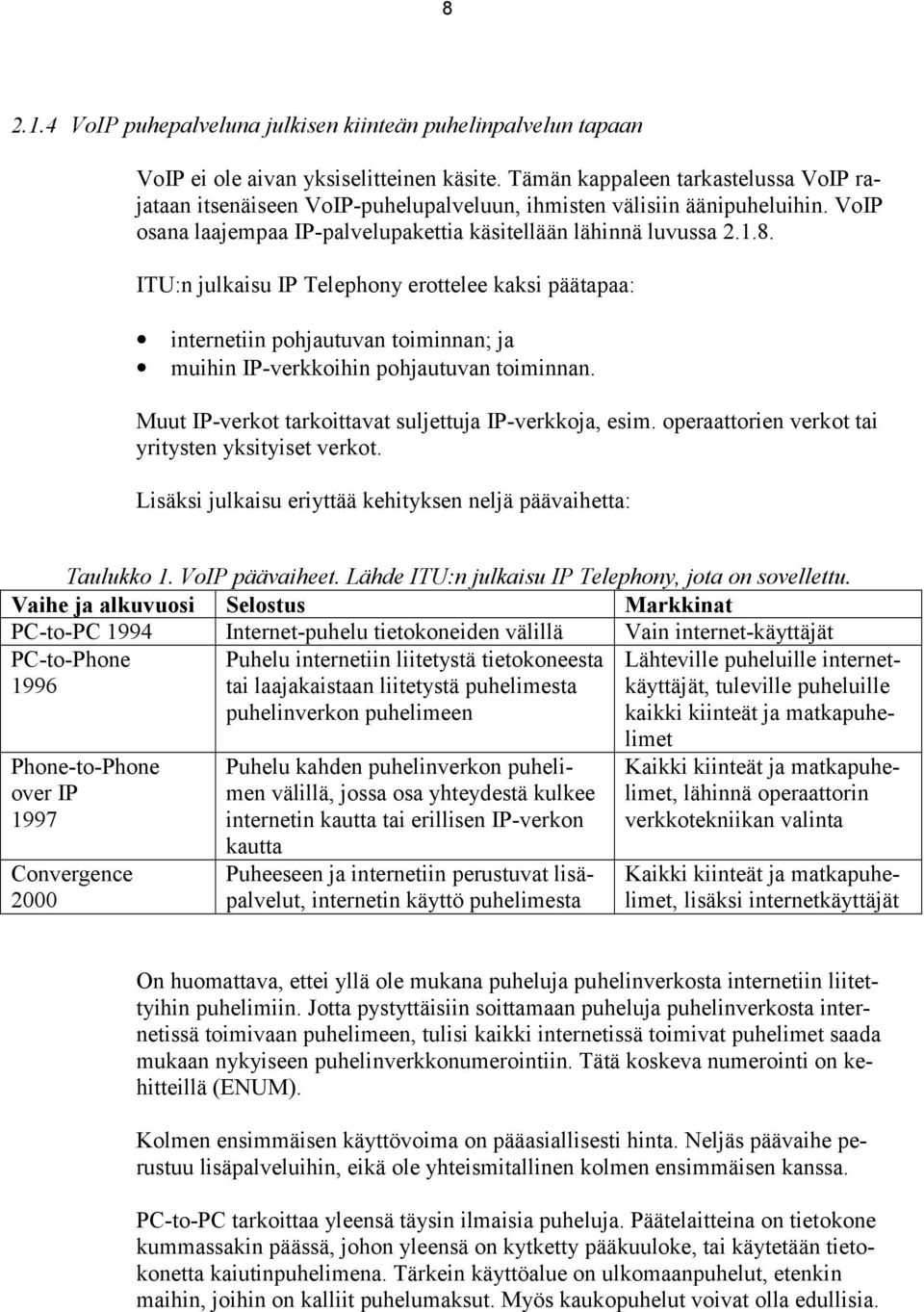 ITU:n julkaisu IP Telephony erottelee kaksi päätapaa: internetiin pohjautuvan toiminnan; ja muihin IP-verkkoihin pohjautuvan toiminnan. Muut IP-verkot tarkoittavat suljettuja IP-verkkoja, esim.