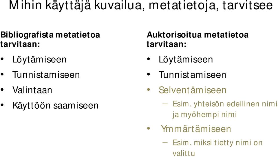 Auktorisoitua metatietoa tarvitaan: Löytämiseen Tunnistamiseen Selventämiseen