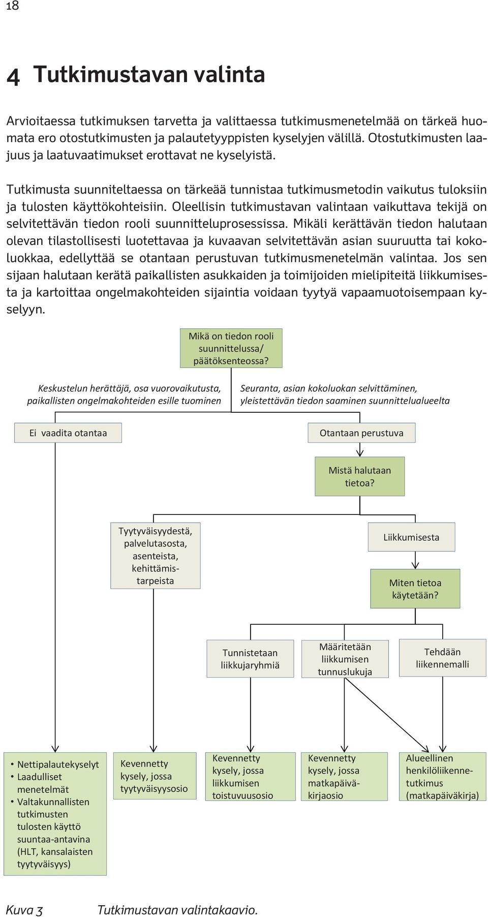 Oleellisin tutkimustavan valintaan vaikuttava tekijä on selvitettävän tiedon rooli suunnitteluprosessissa.