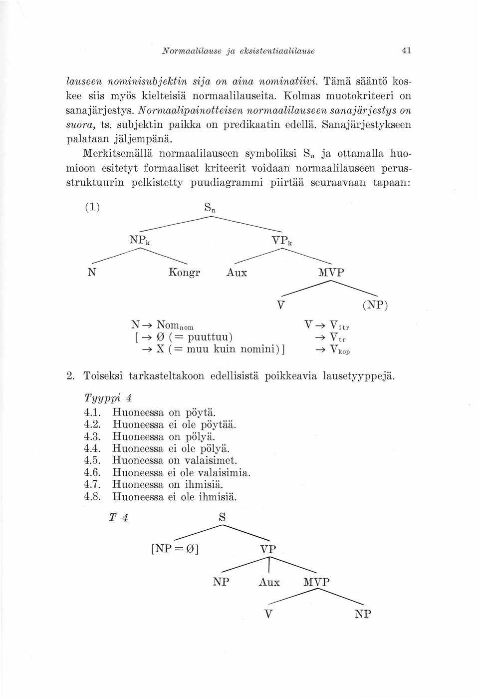 Merkitsemällä normaalilauseen symboliksi Sn ja ottamalla huomioon esitetyt formaaliset kriteerit voidaan normaalilauseen perusstruktuurin pelkistetty puudiagrammi piirtää seuraavaan tapaan: N Kongr