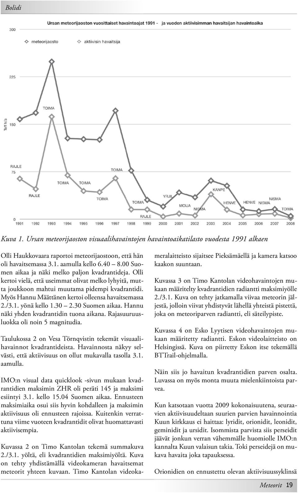 Myös Hannu Määttänen kertoi olleensa havaitsemassa 2./3.1. yönä kello 1.30 2.30 Suomen aikaa. Hannu näki yhden kvadrantidin tuona aikana. Rajasuuruusluokka oli noin 5 magnitudia.