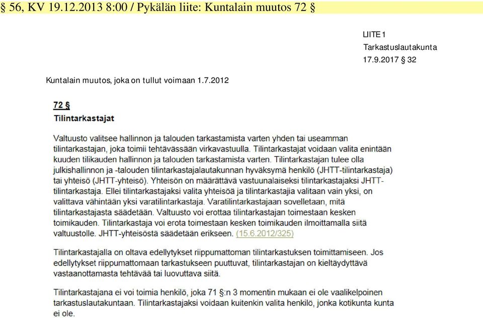 muutos 72 LIITE 1 Tarkastuslautakunta