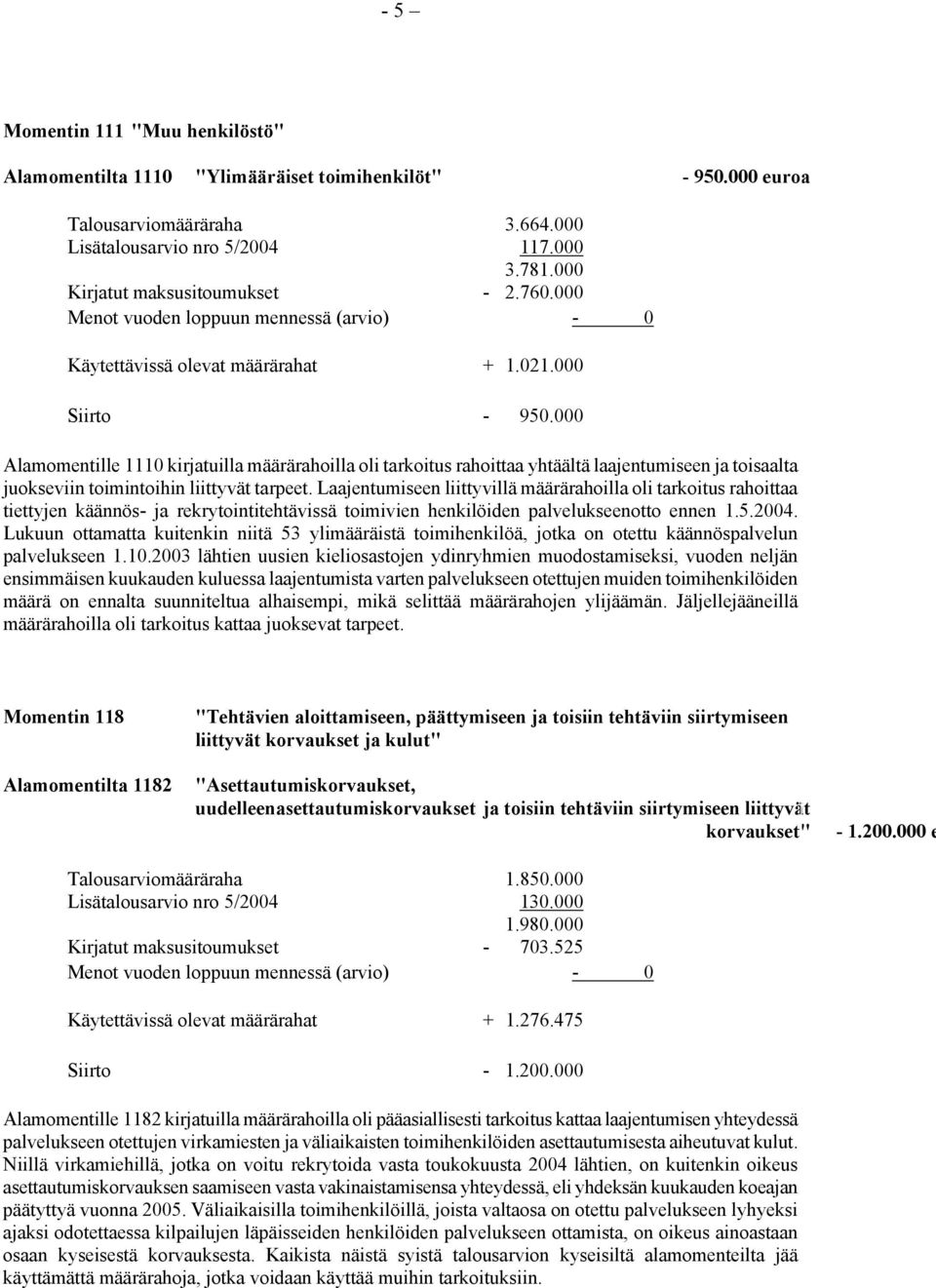 000 Alamomentille 1110 kirjatuilla määrärahoilla oli tarkoitus rahoittaa yhtäältä laajentumiseen ja toisaalta juokseviin toimintoihin liittyvät tarpeet.