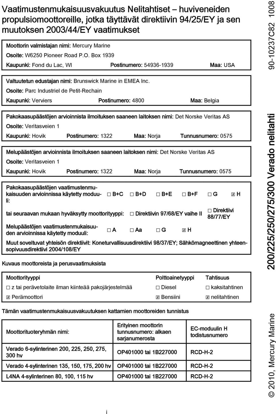 Osoite: Parc Industriel de Petit-Rechain Kaupunki: Verviers Postinumero: 4800 Maa: Belgia Pakokaasupäästöjen arvioinnista ilmoituksen saaneen laitoksen nimi: Det Norske Veritas AS Osoite: