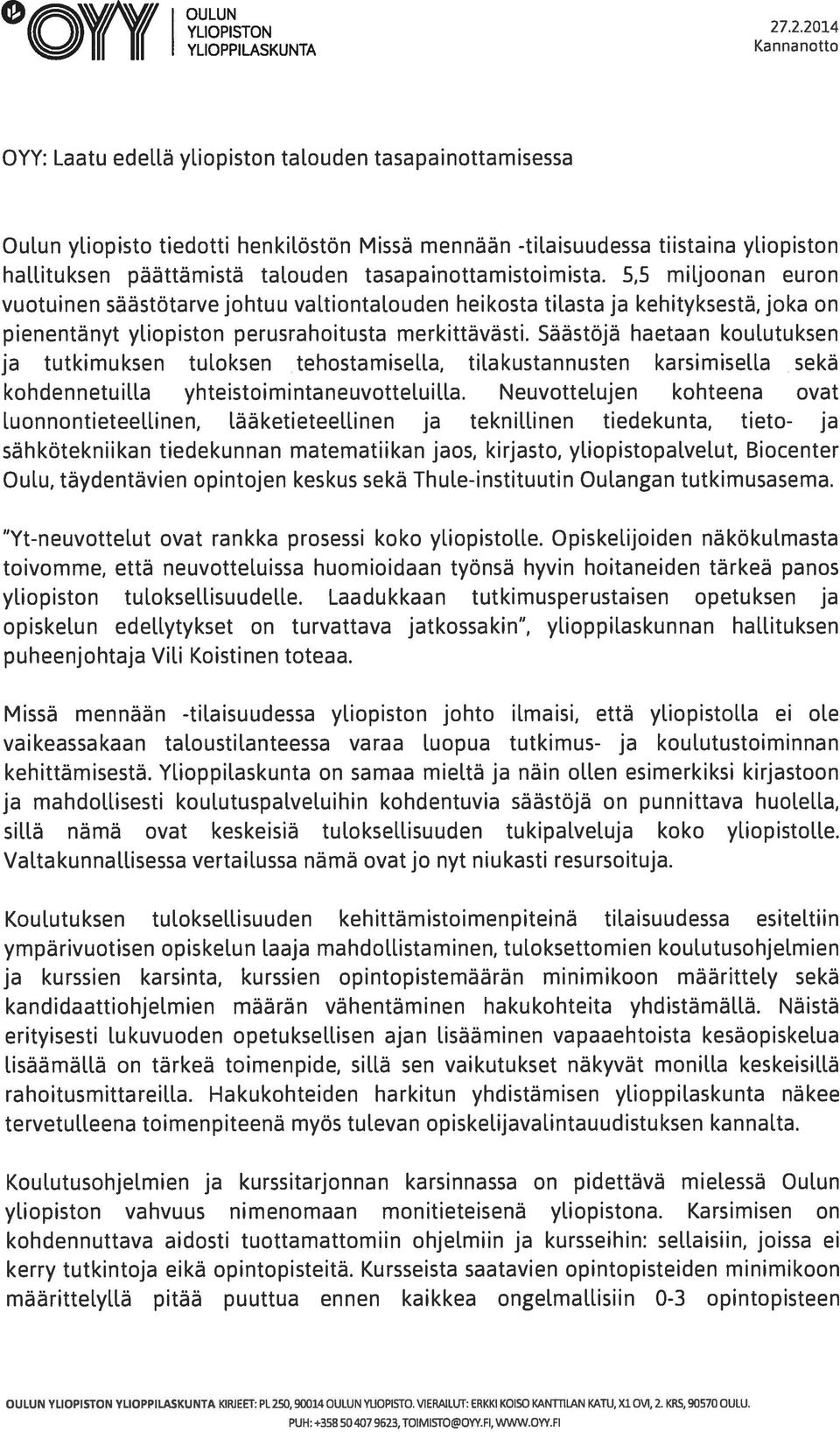 päättämistä talouden tasapainottamistoimista.