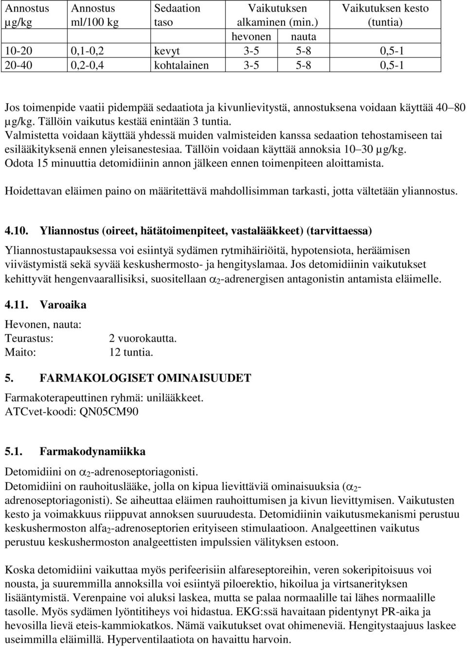 käyttää 40 80 µg/kg. Tällöin vaikutus kestää enintään 3 tuntia. Valmistetta voidaan käyttää yhdessä muiden valmisteiden kanssa sedaation tehostamiseen tai esilääkityksenä ennen yleisanestesiaa.