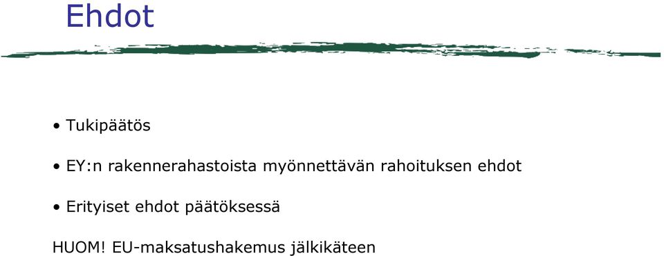 rahoituksen ehdot Erityiset ehdot