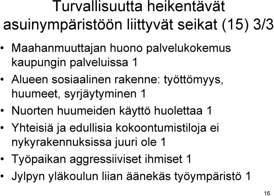 syrjäytyminen 1 Nuorten huumeiden käyttö huolettaa 1 Yhteisiä ja edullisia kokoontumistiloja ei