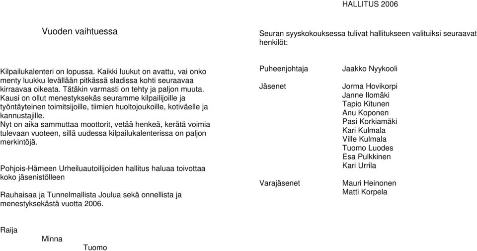 Kausi on ollut menestyksekäs seuramme kilpailijoille ja työntäyteinen toimitsijoille, tiimien huoltojoukoille, kotiväelle ja kannustajille.