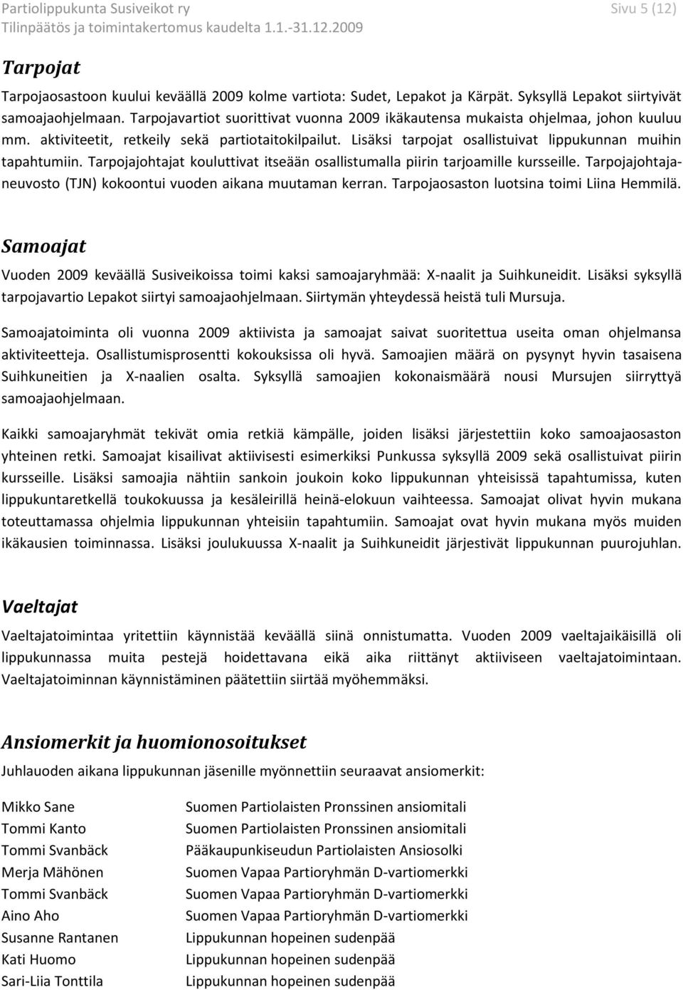 Tarpojajohtajat kouluttivat itseään osallistumalla piirin tarjoamille kursseille. Tarpojajohtajaneuvosto (TJN) kokoontui vuoden aikana muutaman kerran. Tarpojaosaston luotsina toimi Liina Hemmilä.