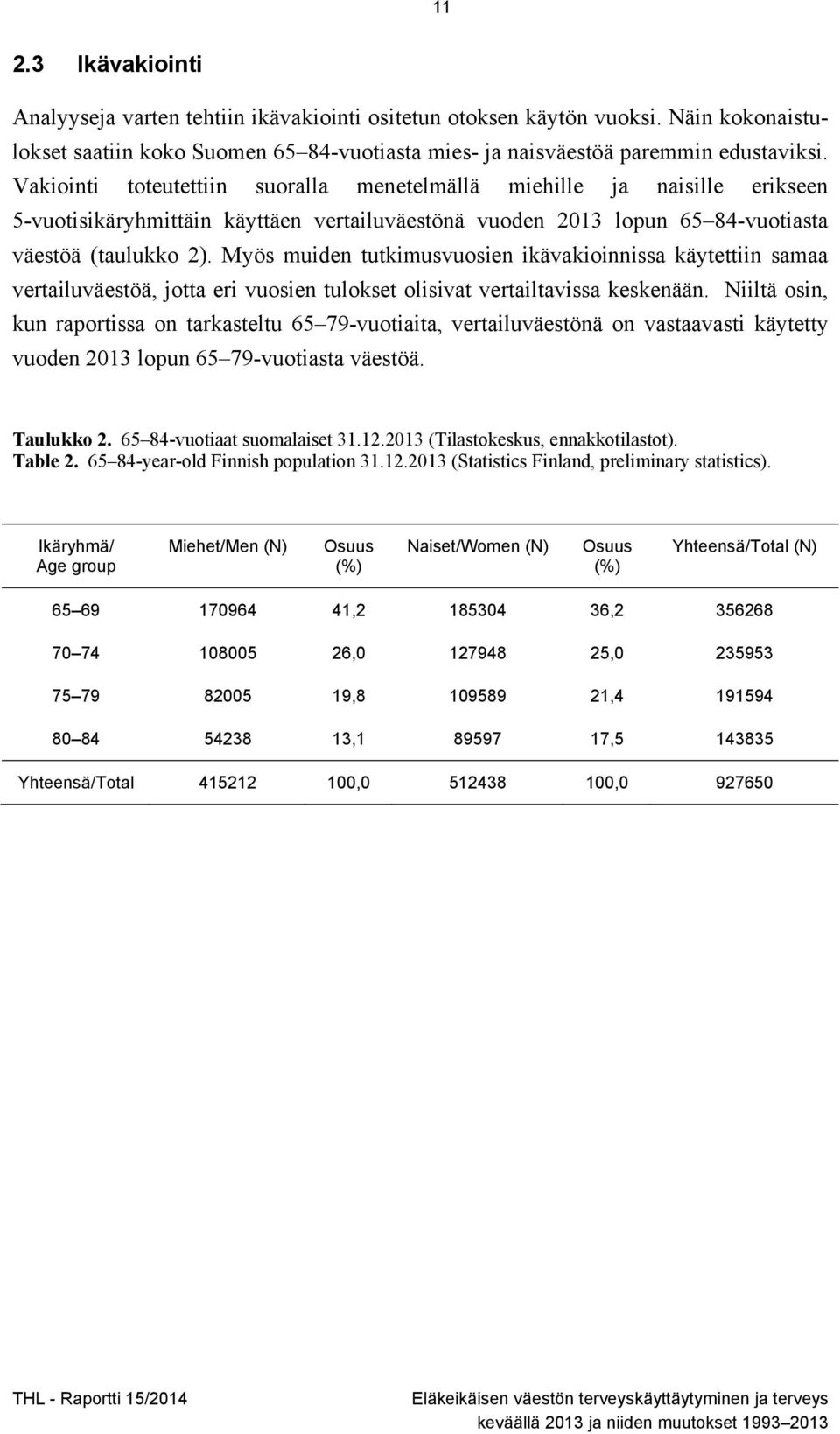 Myös muiden tutkimusvuosien ikävakioinnissa käytettiin samaa vertailuväestöä, jotta eri vuosien tulokset olisivat vertailtavissa keskenään.