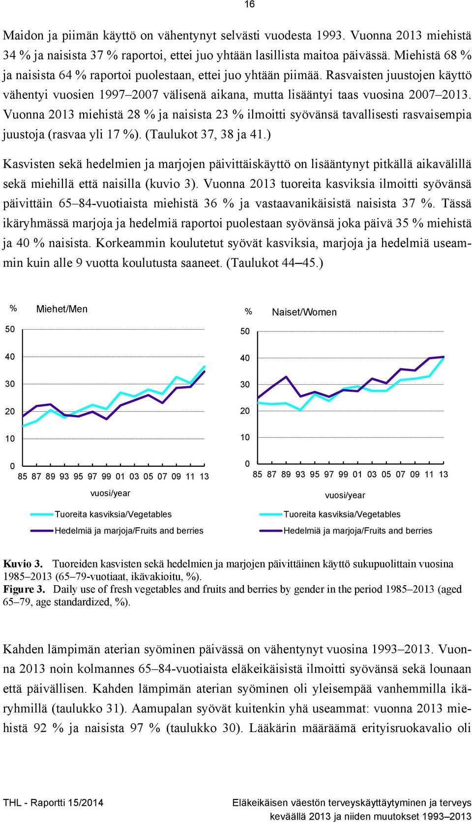 Vuonna 2013 miehistä 28 % ja naisista 23 % ilmoitti syövänsä tavallisesti rasvaisempia juustoja (rasvaa yli 17 %). (Taulukot 37, 38 ja 41.