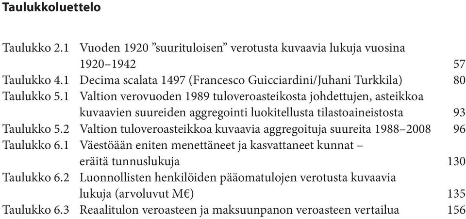 1 Valtion verovuoden 1989 tuloveroasteikosta johdettujen, asteikkoa kuvaavien suureiden aggregointi luokitellusta tilastoaineistosta 93 Taulukko 5.