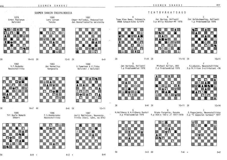p Probleemblad 1976 2X 14+10 2X 12+5 2X 6+9 2X 11+9 2X 11+10 2X 10+11 1082 V.F.Rudenko Neuvos to 1 i itto 1083 Jan Hannelius Kangasa 1 a 1084 V.Tamminen & P.