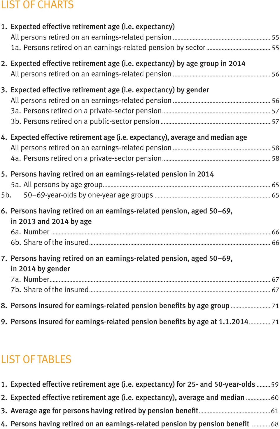 .. 56 3a. Persons retired on a private-sector pension... 57 3b. Persons retired on a public-sector pension... 57 4. Expected effective retirement age (i.e. expectancy), average and median age All persons retired on an earnings-related pension.