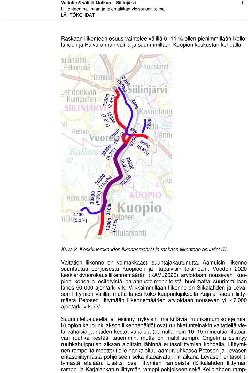 Aamuisin liikenne suuntautuu pohjoisesta Kuopioon ja iltapäivisin toisinpäin.