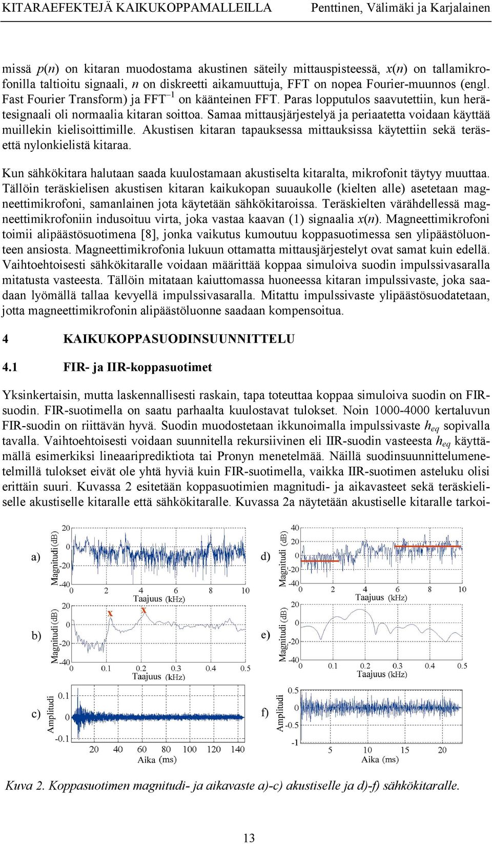 Samaa mittausjärjestelyä ja periaatetta voidaan käyttää muillekin kielisoittimille. Akustisen kitaran tapauksessa mittauksissa käytettiin sekä teräsettä nylonkielistä kitaraa.